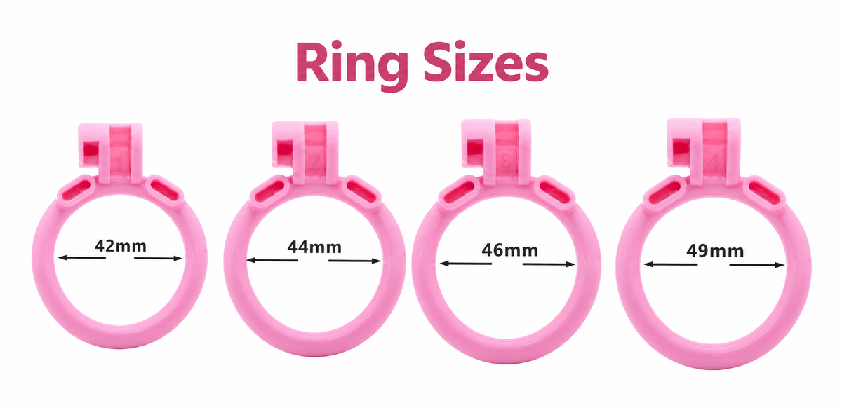 Pink base rings measuring 42 44 46 and 49 mm
