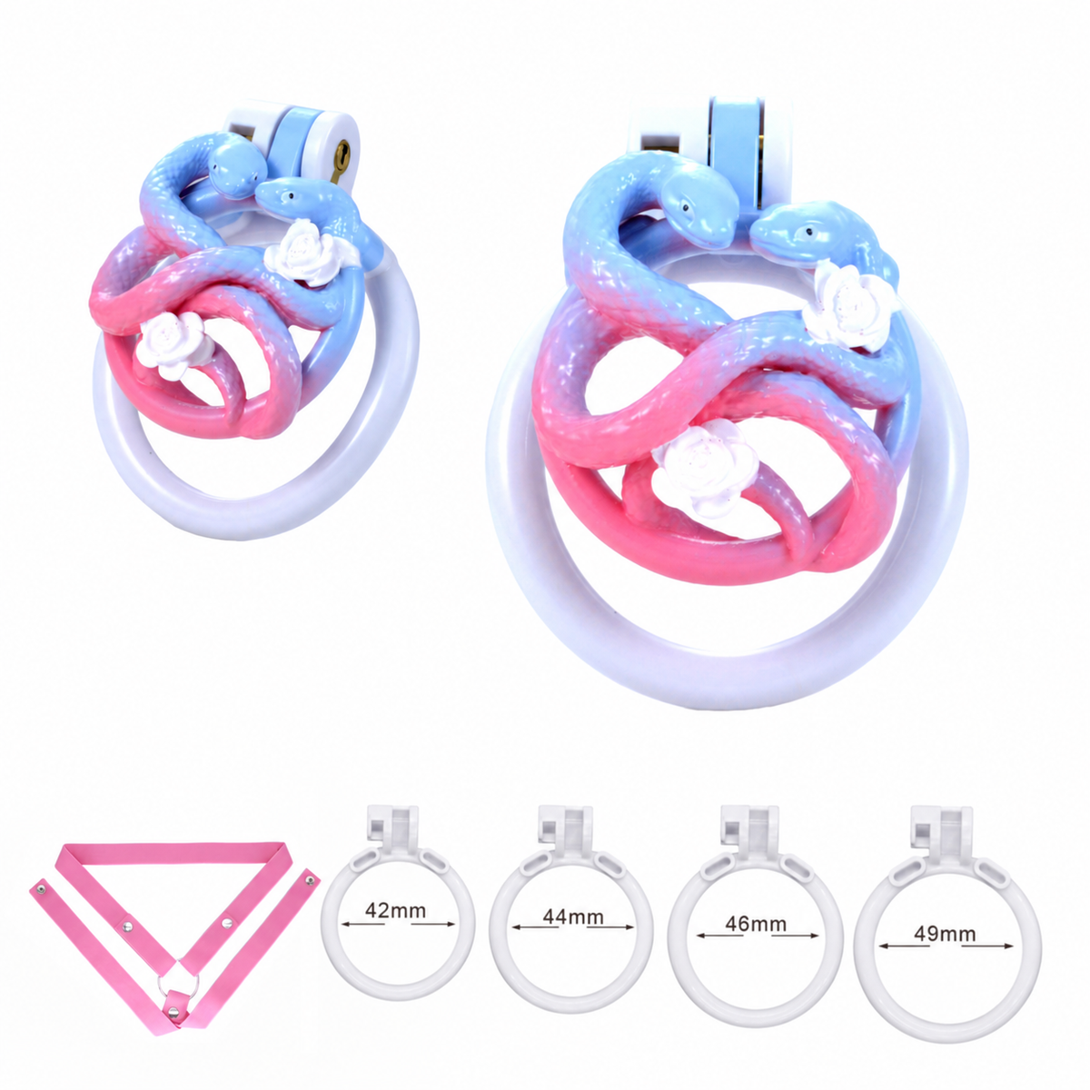 Twin snake cage with feather panel white rings and fixing strap