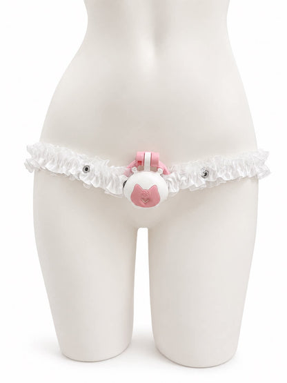White Lace elastic support strap shown from the front on a display mannequin; cage not included