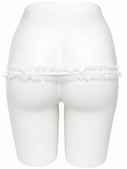 White lolita lace support strap shown from the rear on a display mannequin