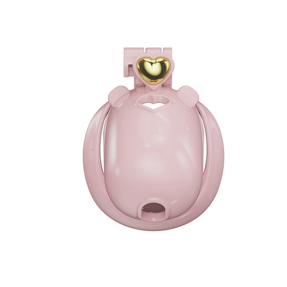 Solid pink heart resin chastity cage, front view