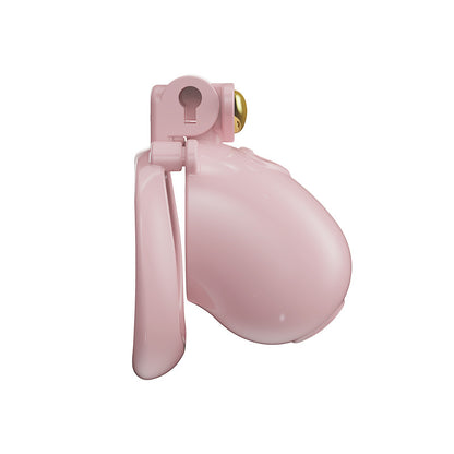 Solid pink heart resin chastity cage, side view