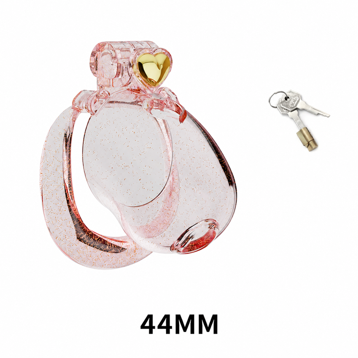 Transparent pink heart chastity cage with 44 mm ring