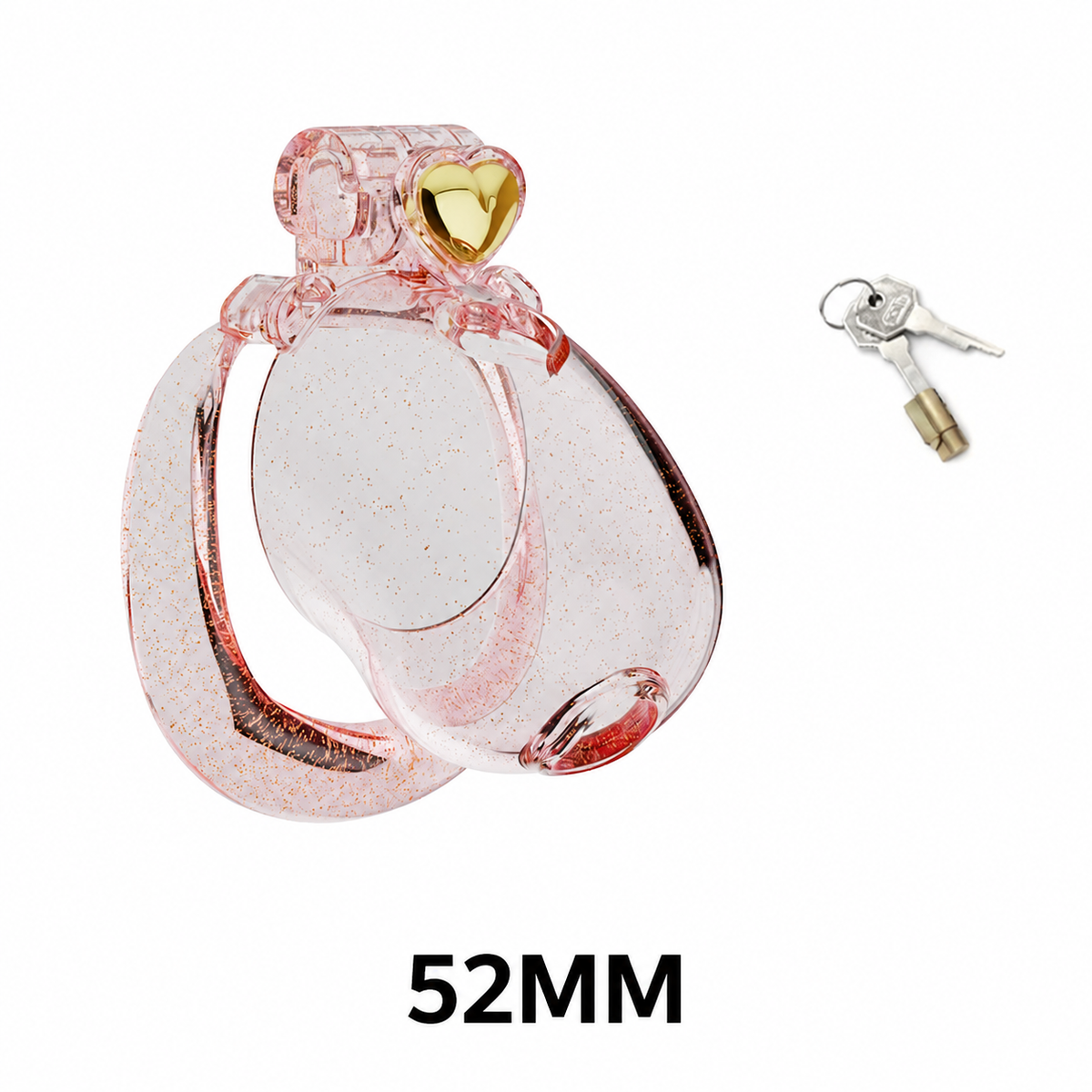 Transparent pink heart chastity cage with 52 mm ring