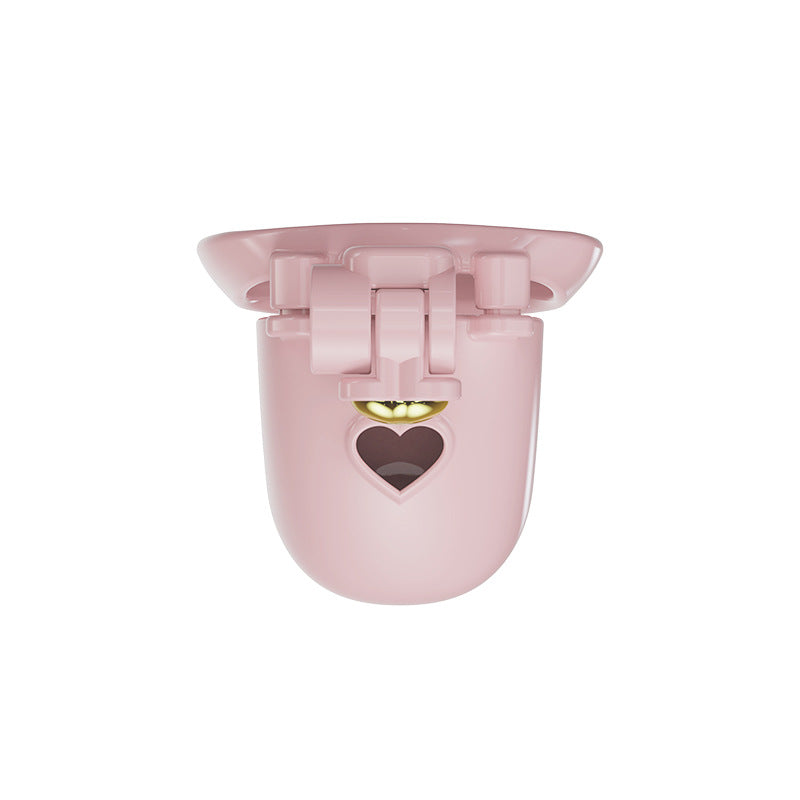 Solid pink heart chastity cage, rear view