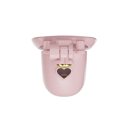 Solid pink heart chastity cage, rear view