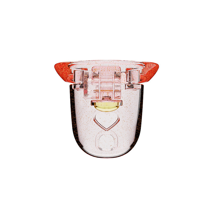 Transparent pink heart chastity cage, back view