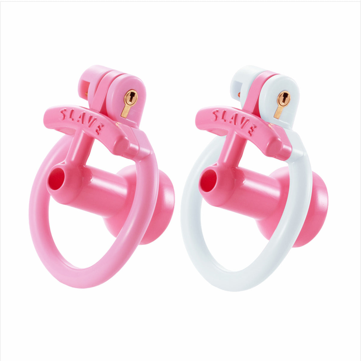 Pink and pink-white negative urethral chastity cages