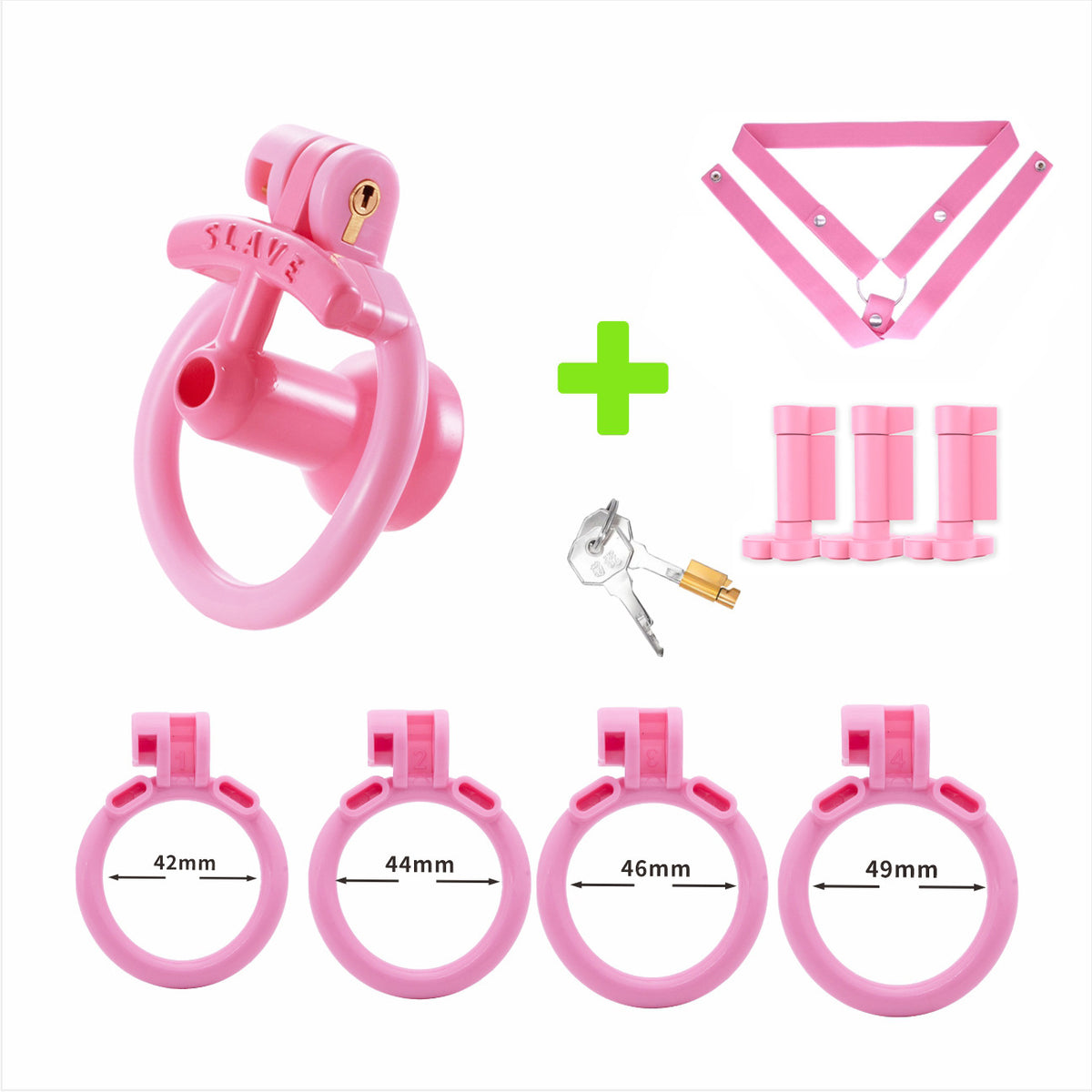 Pink negative urethral cage with belt and security-check lock cores