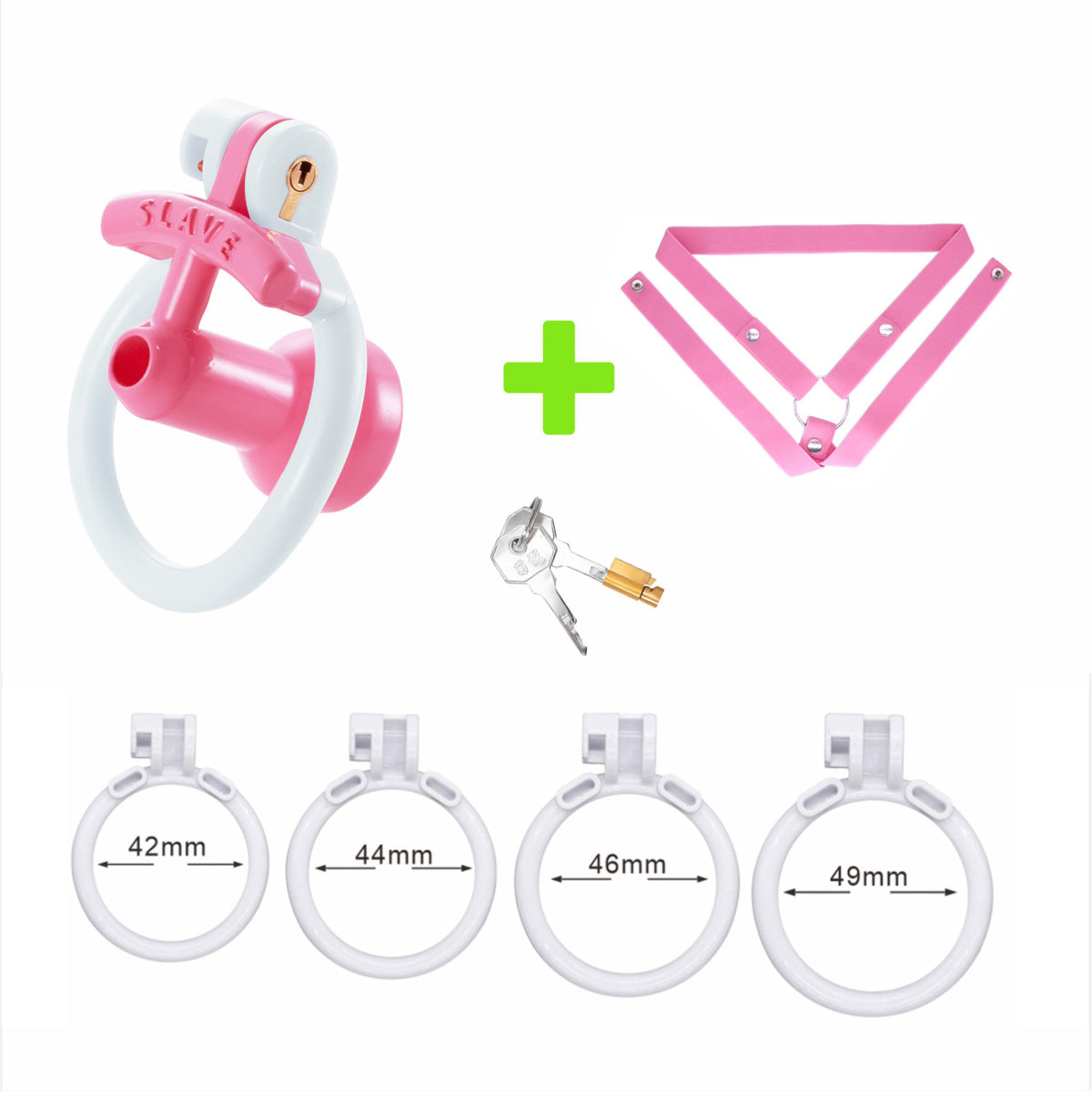 Pink and white negative urethral cage with belt