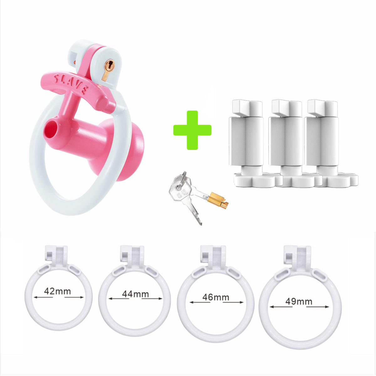 Pink and white negative urethral cage with security-check lock cores