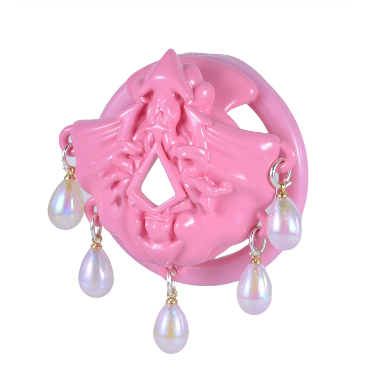 Pink Ocean Tears Flat Chastity Cage – full pink flat chastity cage front view