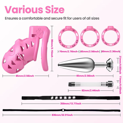 Pink Rattler Chastity Cage with Anal Plug 3