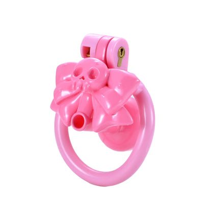 Pink skull negative chastity cage front view