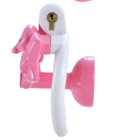 Pink and white skull chastity cage views