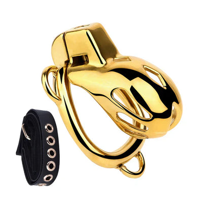 Golden Short Smooth Stainless Steel Mamba Cage with Belt