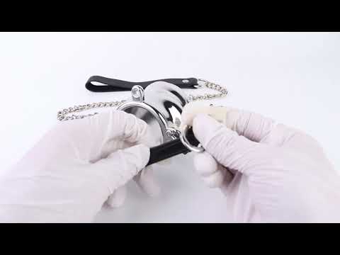 Weighted Stainless Steel Chastity Cage with Chain, leather strap video