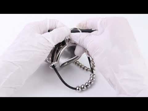 Flame Cutout Stainless Steel Chastity Cage with Restraint, beaded cord video