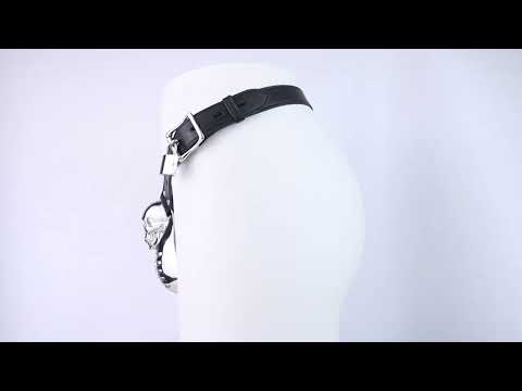 Horror Skull Metal Chastity Cage with Belt rotating product view