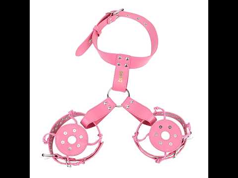 Riveted adjustable breast harness collar in Pink and Black demonstrated on a mannequin