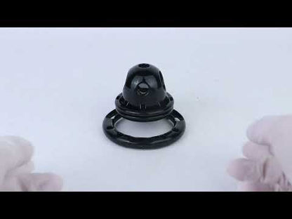 Candy Heart chastity cage in pink and black with optional vibration and belt