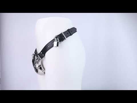 Mech Armor Metal Chastity Cage with Belt rotating product view