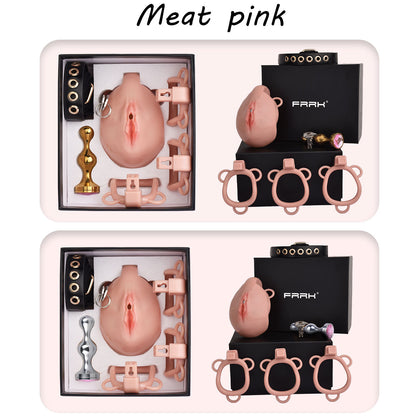 Pussy Chastity Cage With Wearable Butt Plug