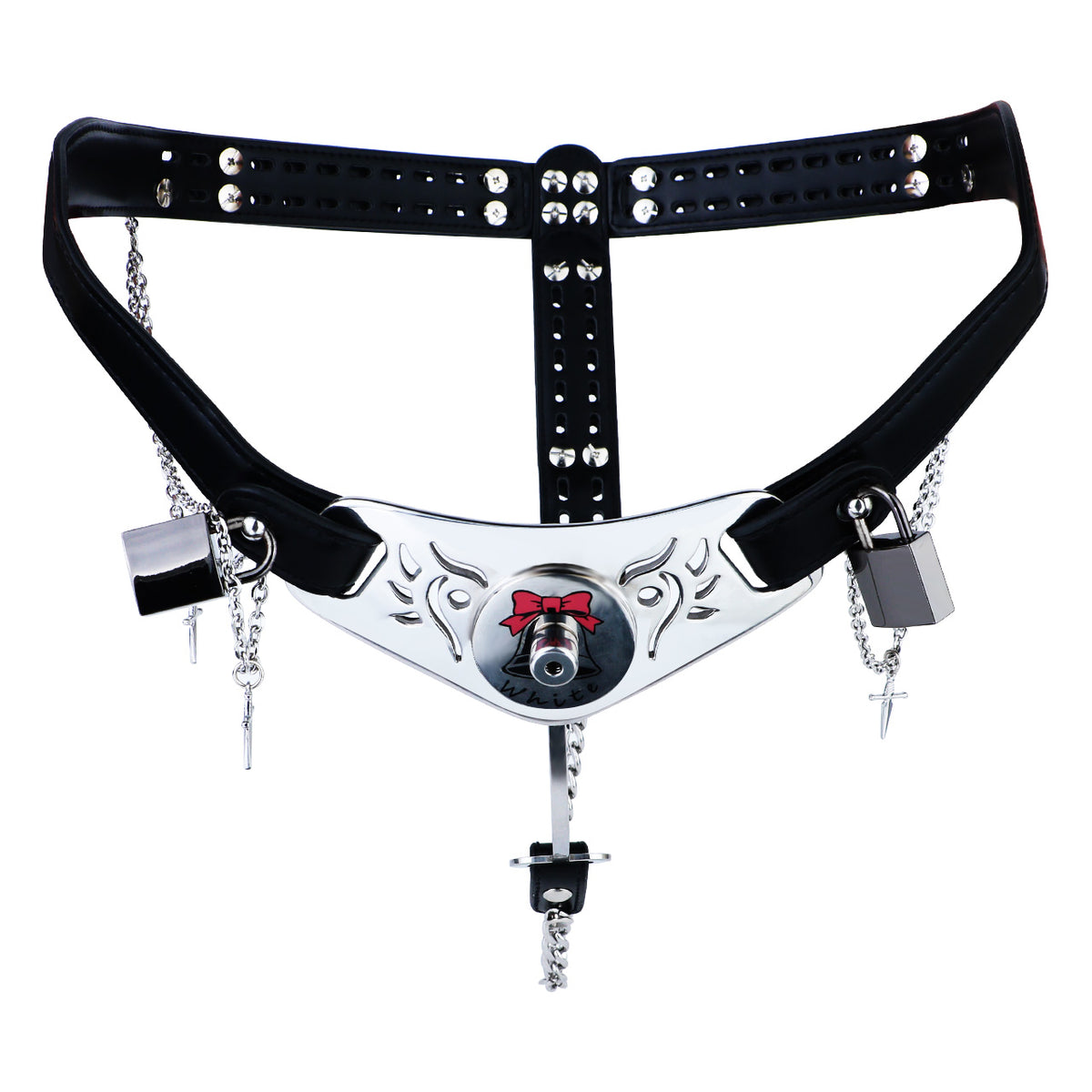Qiling Metal Chastity Pants with Chains complete front view