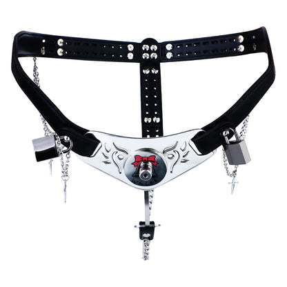 Qiling Metal Chastity Pants with Chains complete front view