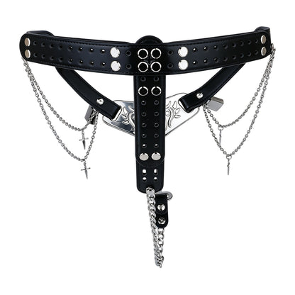 Qiling Metal Chastity Pants with Chains rear straps and chains