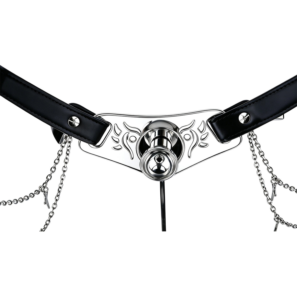 Qiling Metal Chastity Pants with Chains inward-facing insert detail