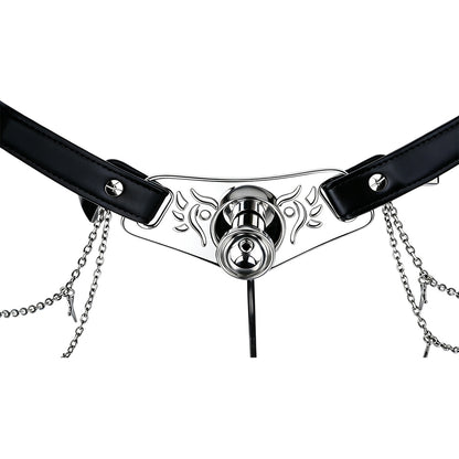 Qiling Metal Chastity Pants with Chains inward-facing insert detail