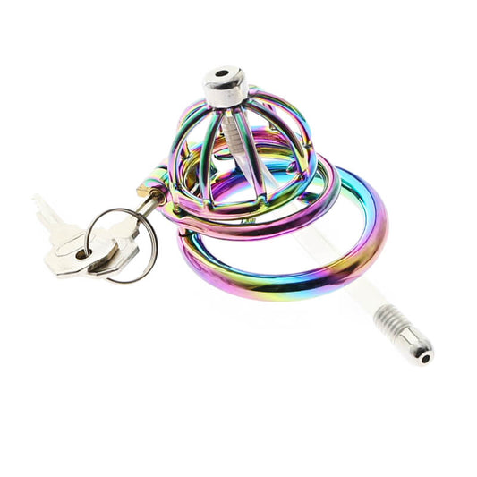 Rainbow Cock Cage With Urethral Catheter