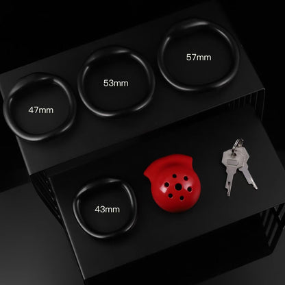 Red Black Pot Lid Chastity Cage