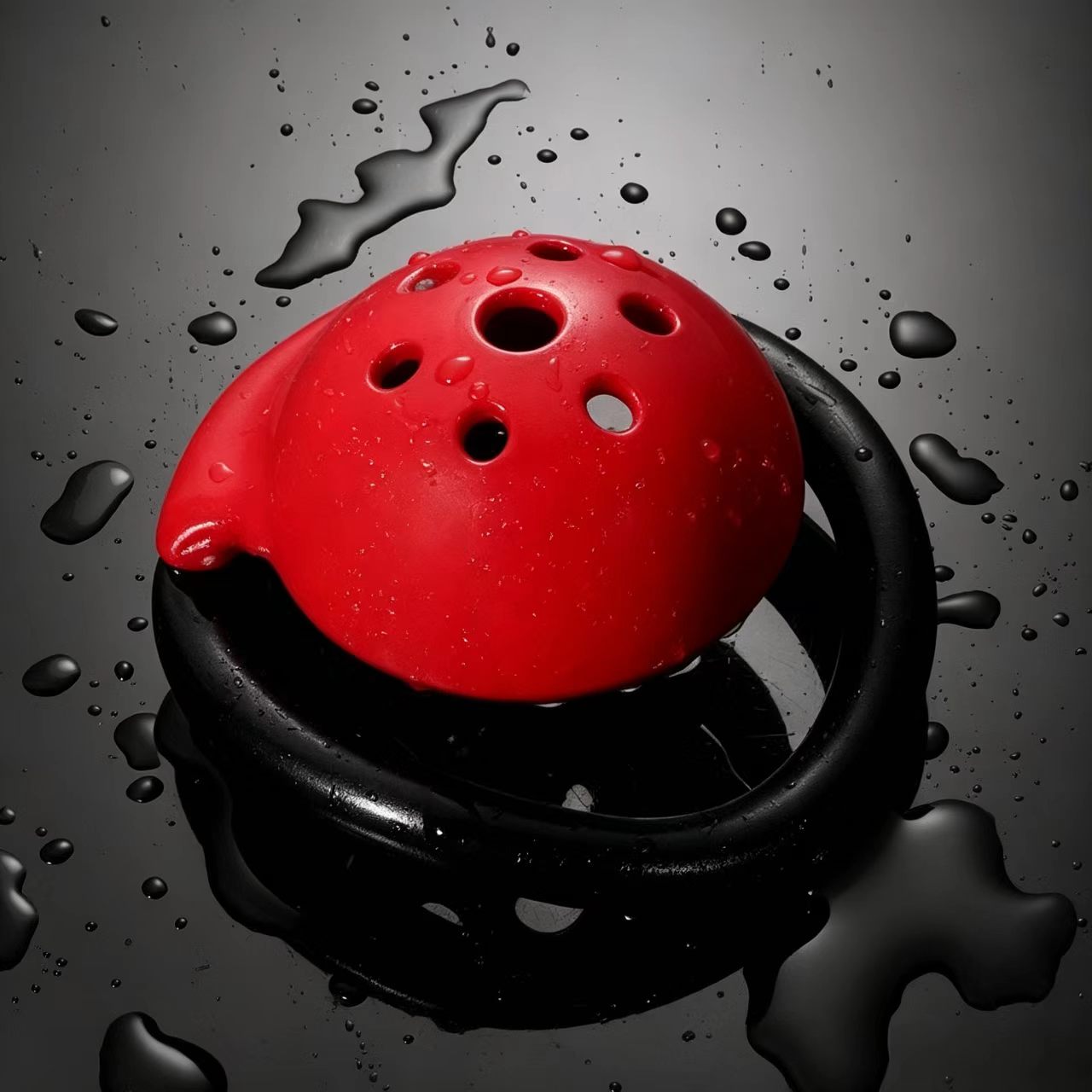 Red Black Pot Lid Chastity Cage