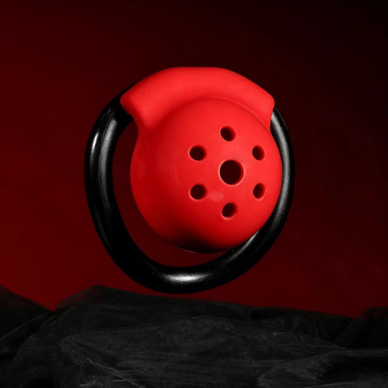 Red Black Pot Lid Chastity Cage