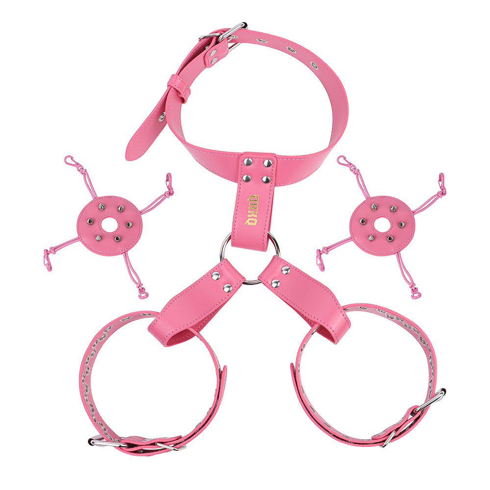 Pink collar and open breast bands with covers removed