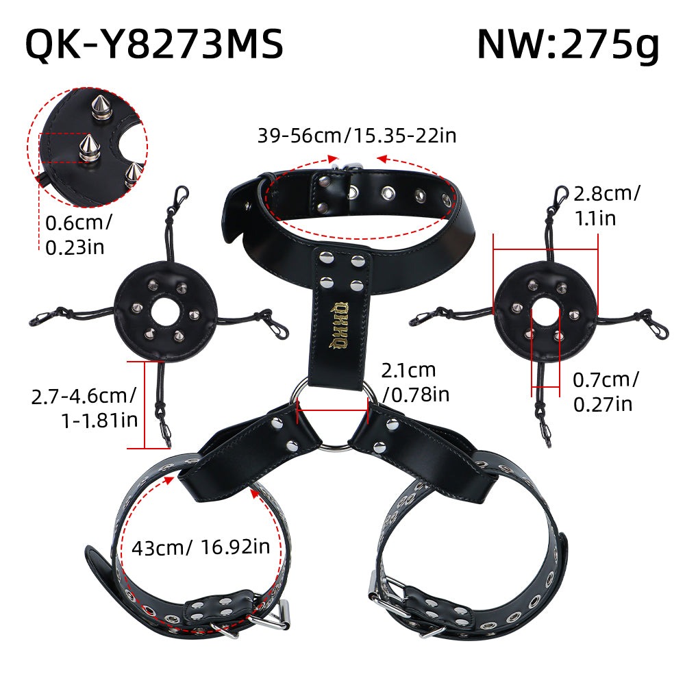 Black harness size chart: collar 39 to 56 cm, breast band 43 cm and removable cover measurements