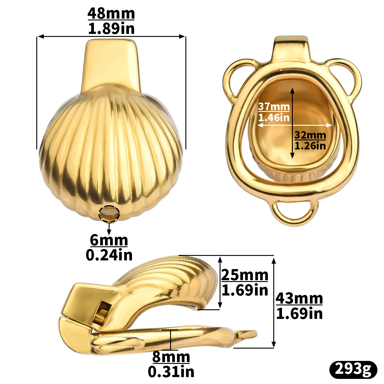 Shell Design Golden Chastity Cage - 9