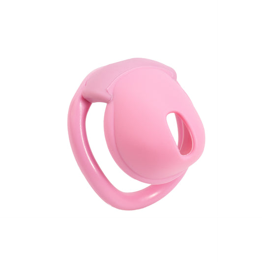 Pink silicone dome chastity cage front view on white background