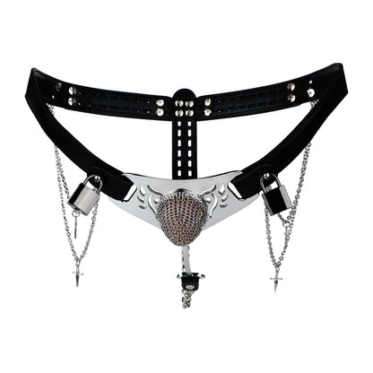 Silver Scale Armor Chain Chastity Pants full product front view on white background