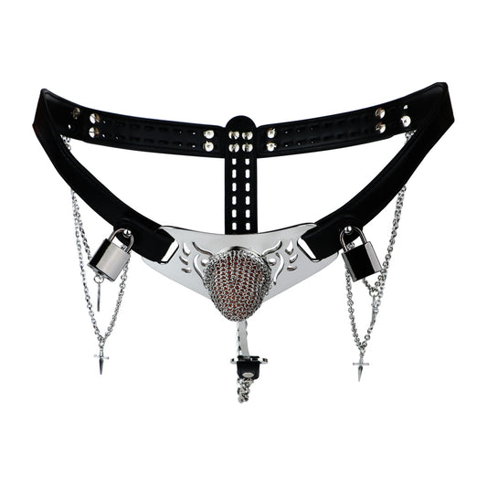 Silver Scale Armor Chain Chastity Pants full product front view on white background