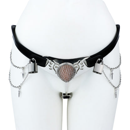 Silver Scale Armor Chain Chastity Pants front view on mannequin
