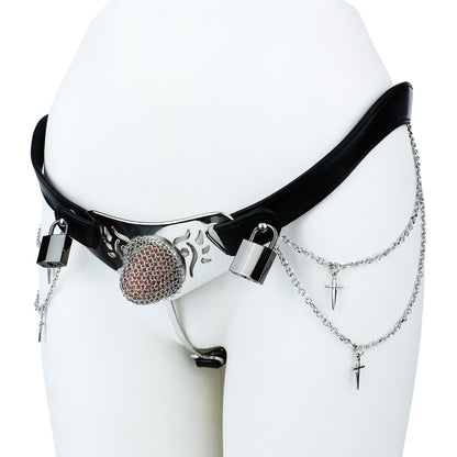 Silver Scale Armor Chain Chastity Pants angled view of the shorter cage