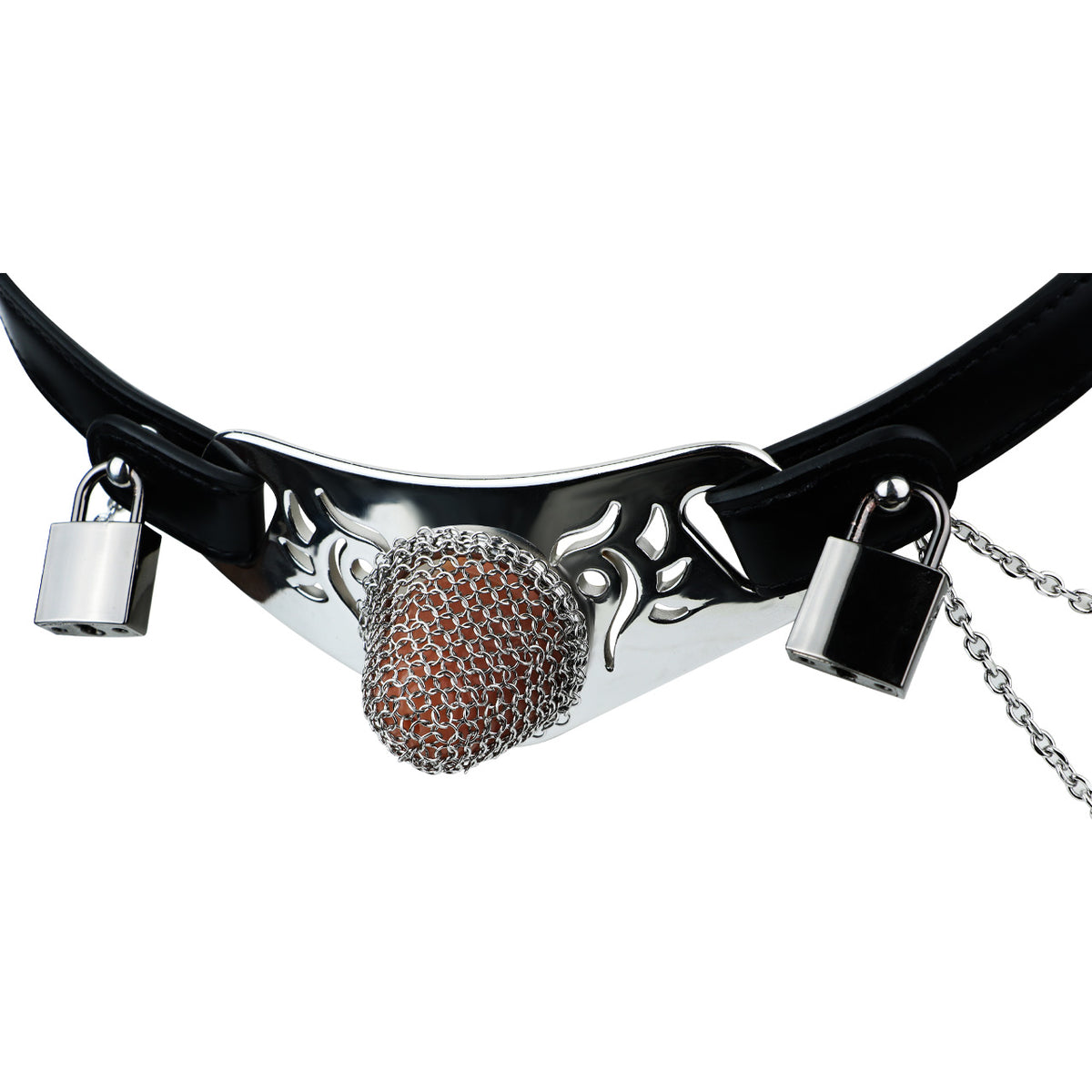 Silver Scale Armor Chain Chastity Pants chain-covered cage and front plate detail