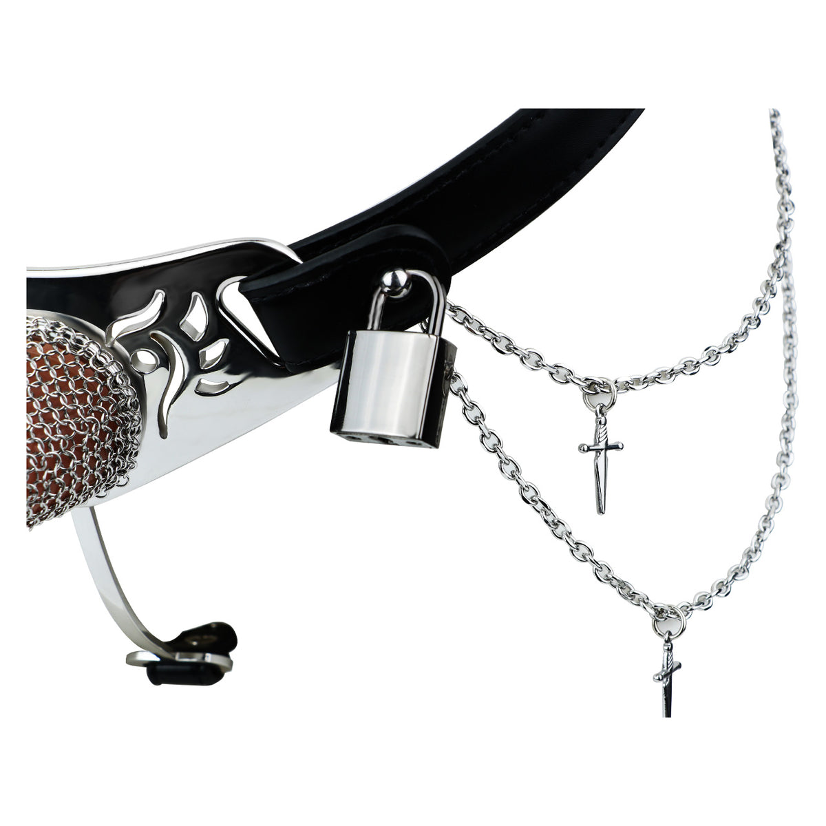 Silver Scale Armor Chain Chastity Pants side lock and chain detail