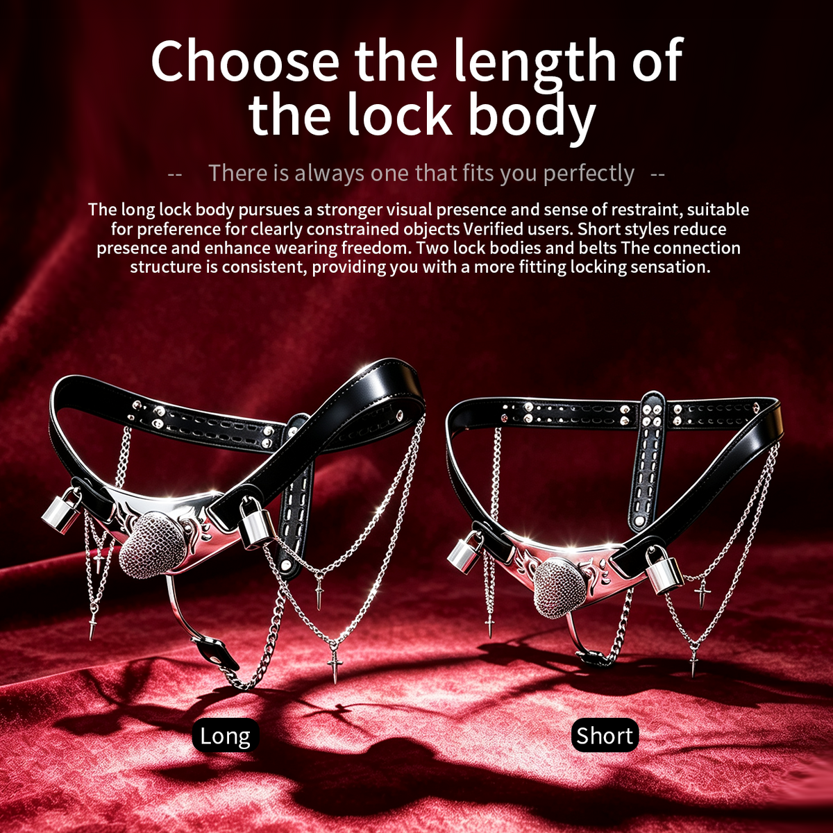 Silver Scale Armor Chain Chastity Pants long and short cage comparison graphic
