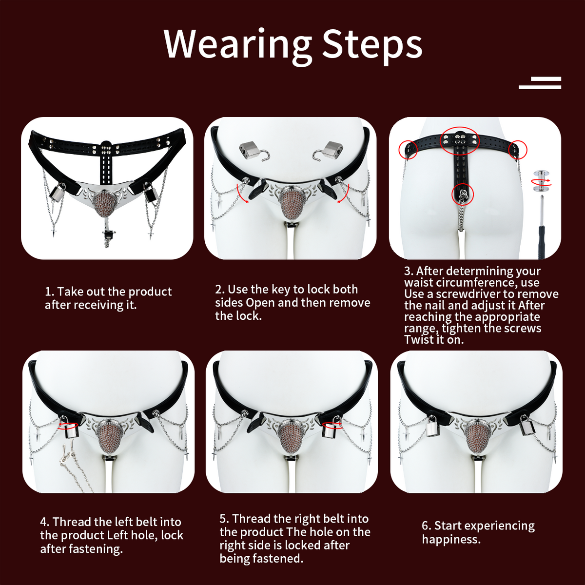 Silver Scale Armor Chain Chastity Pants illustrated fitting steps