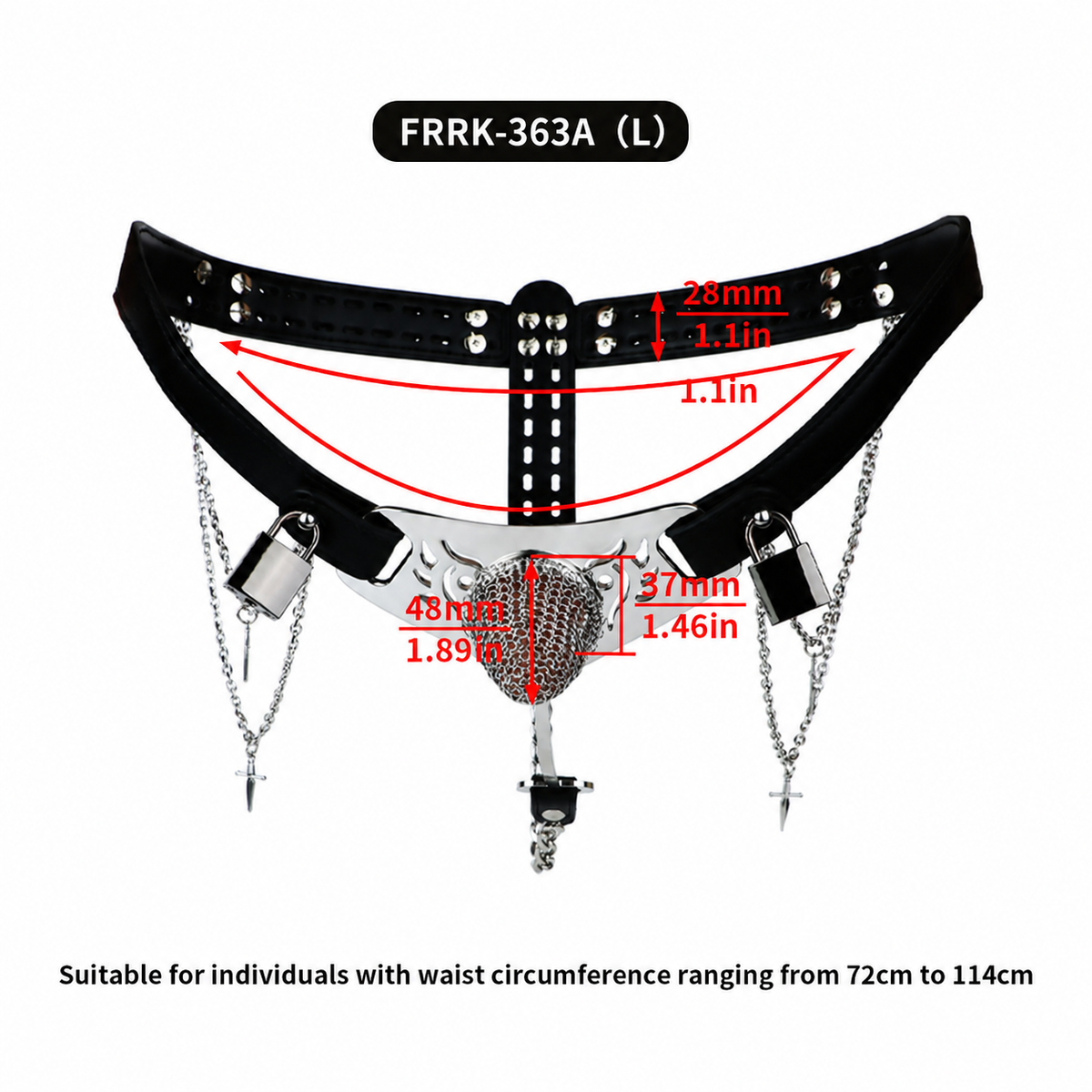 Silver Scale Armor Chain Chastity Pants L cage measurement diagram