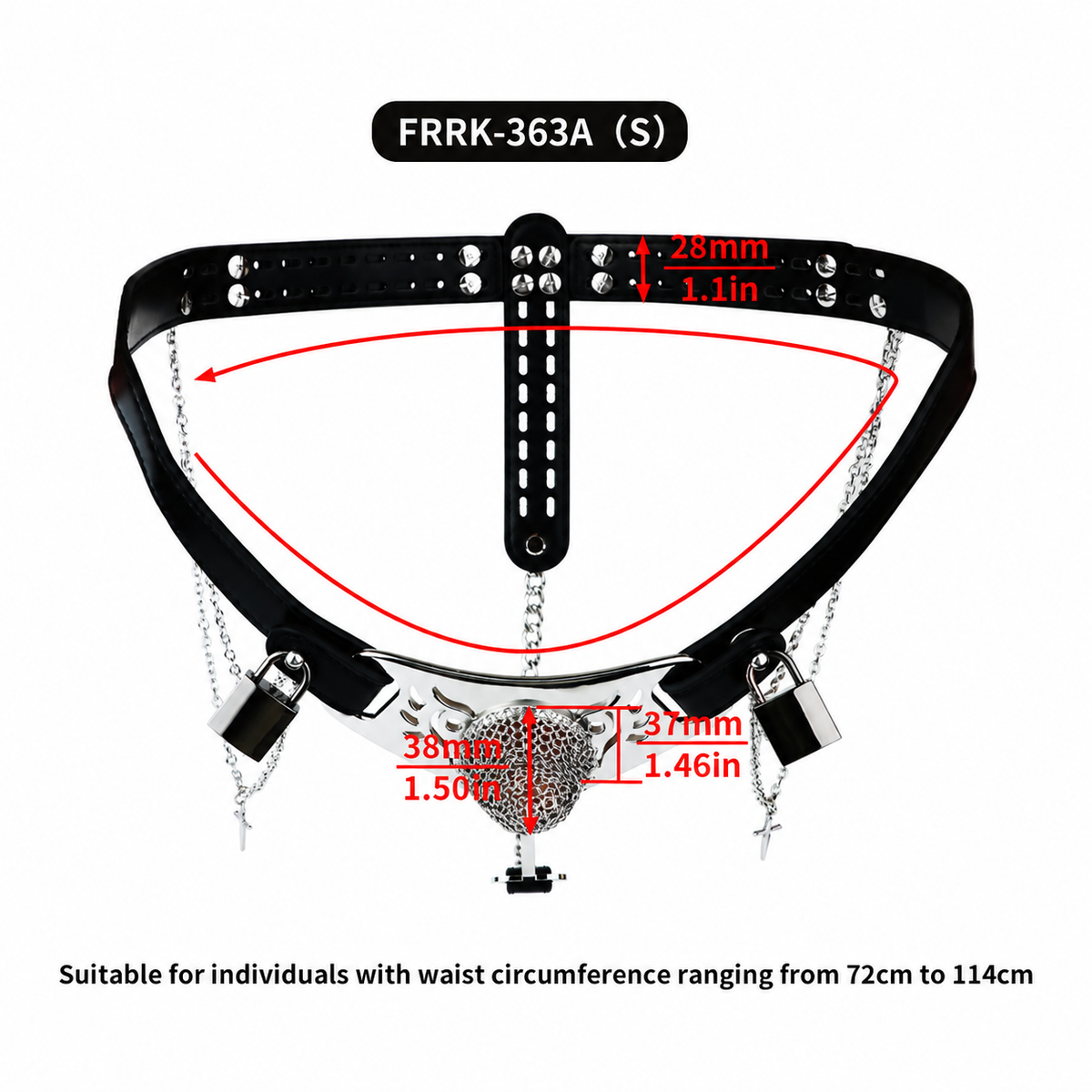 Silver Scale Armor Chain Chastity Pants S cage measurement diagram